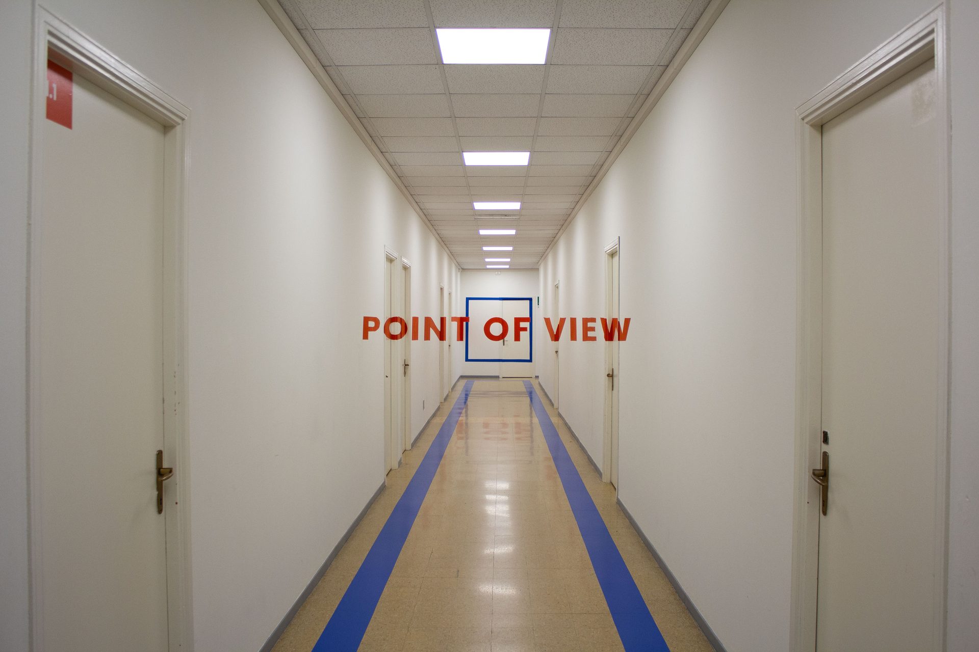 Corridor of the Unicollege Turin City College, lettered "Point of View"