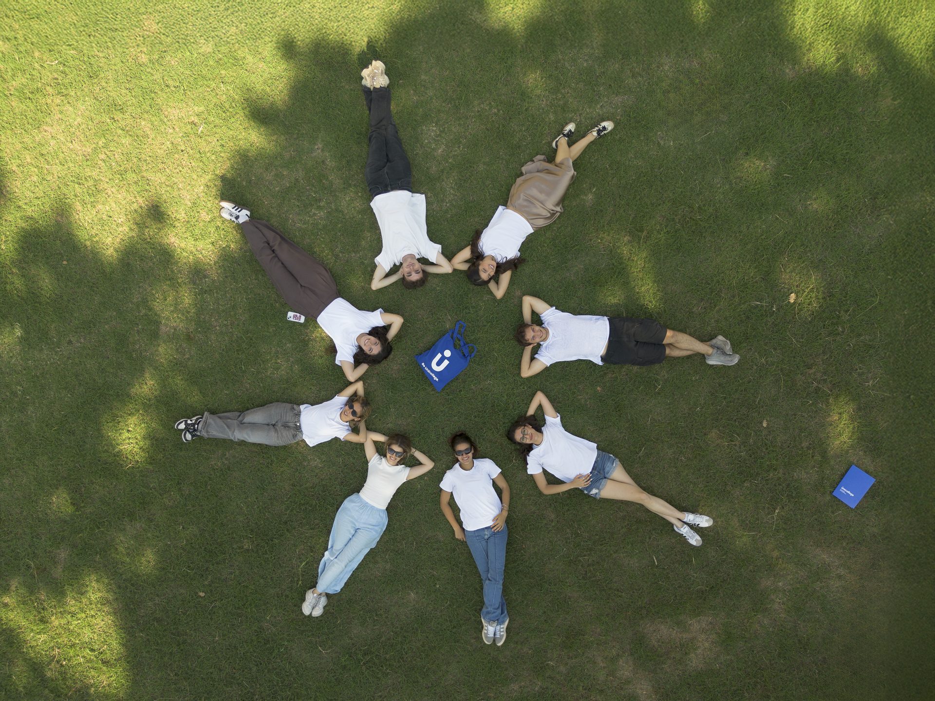 Unicollege students in the campus gardens, seen from above