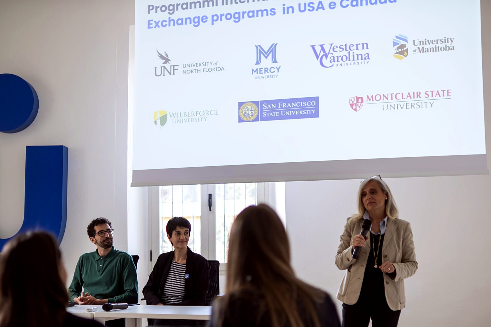A Unicollege exchange session showing partner universities in the United States and Canada