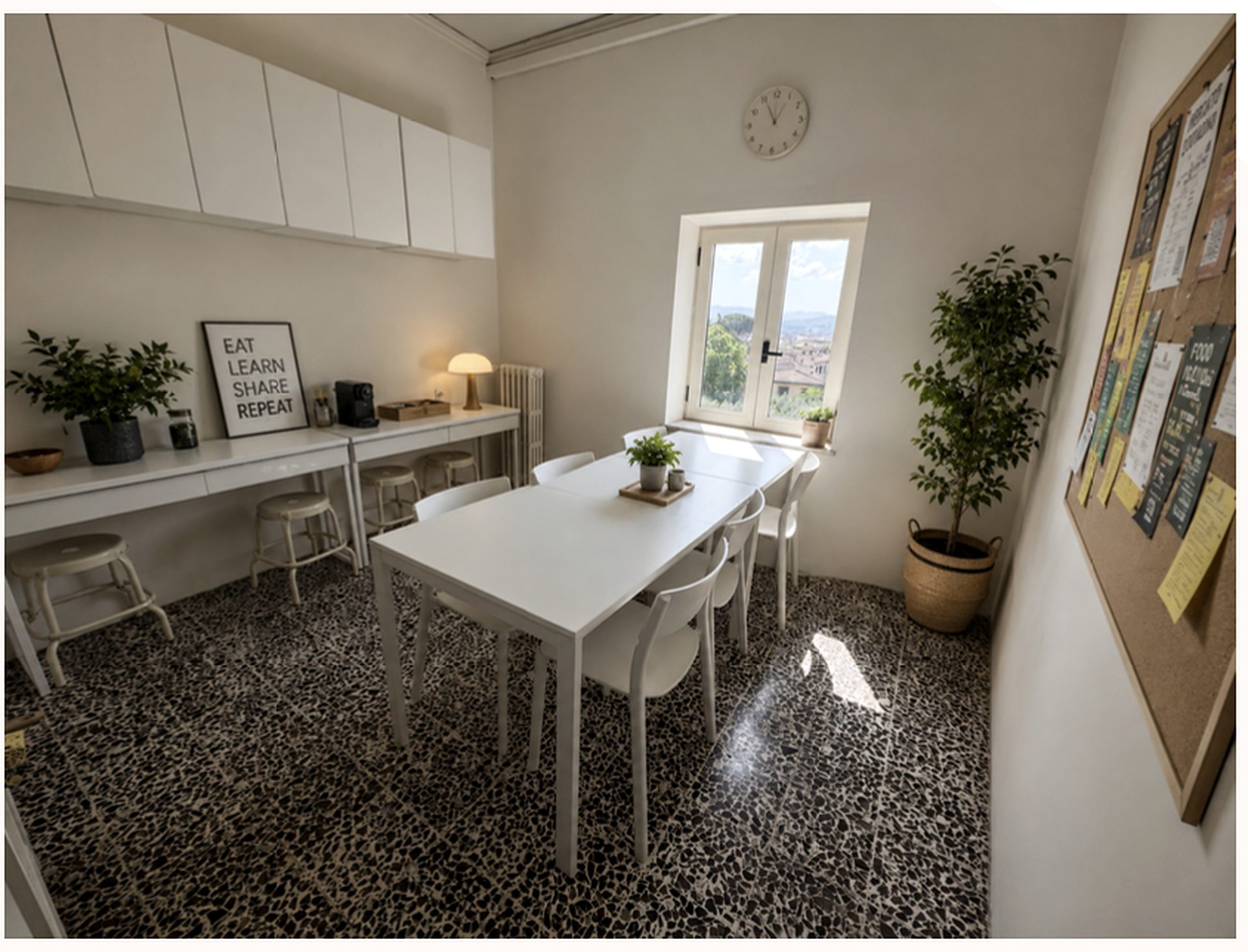Shared study and dining room in the Unicollege Florence university residence